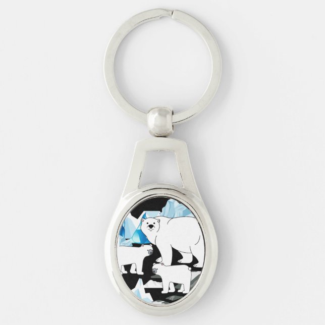 Polar Bear Mum With Cubs Key Ring (Front)