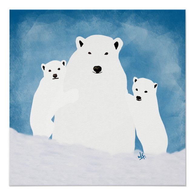 Polar Bear Mum With Cubs Poster (Front)