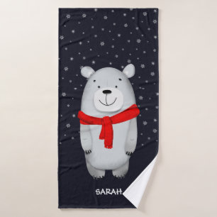 Polar Bear Navy Snow Winter Personalized Bath Towel