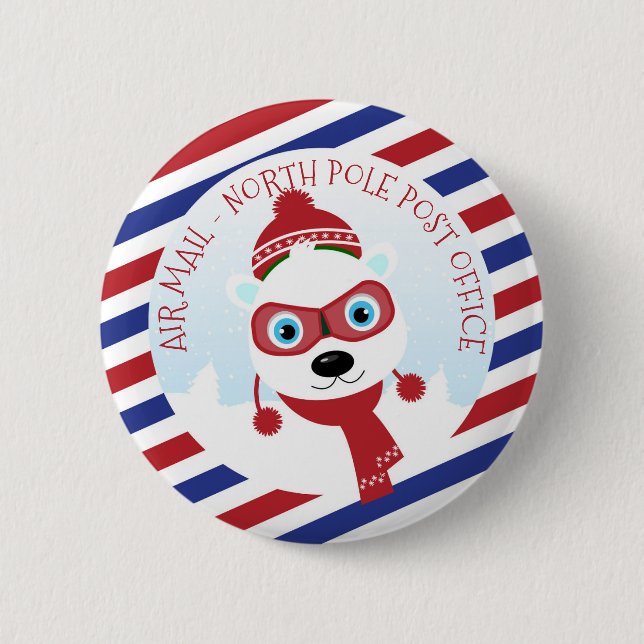 Polar Bear North Pole Post Office Button (Front)