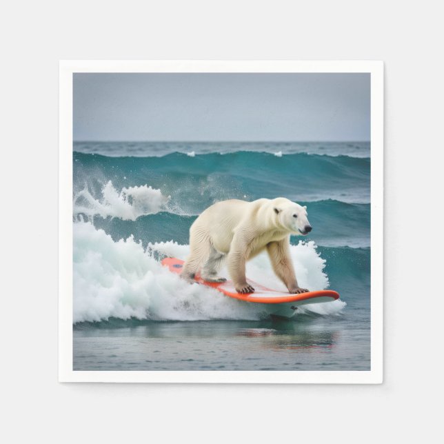 Polar Bear On A Surfboard Napkin (Front)
