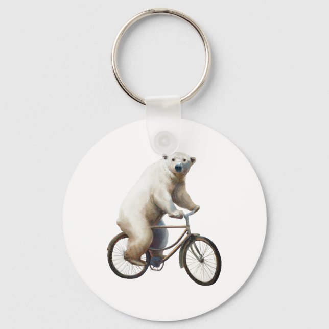 Polar Bear On Bicycle Key Ring (Front)