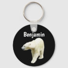 Polar Bear on Black Personalised Name Keychain