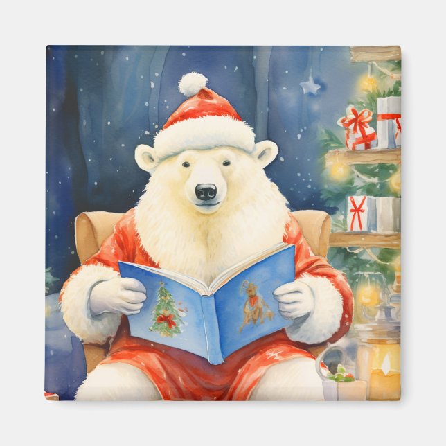 Polar Bear on Christmas Eve Reading Magnet (Front)