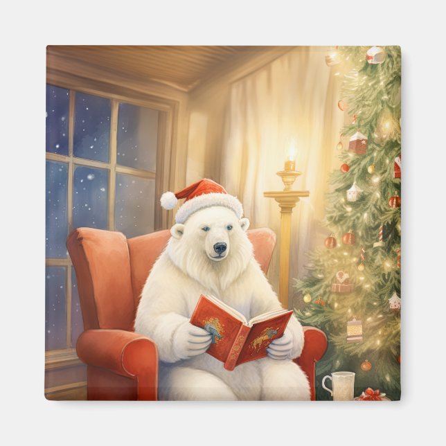 Polar Bear on Christmas Eve Reading Magnet (Front)
