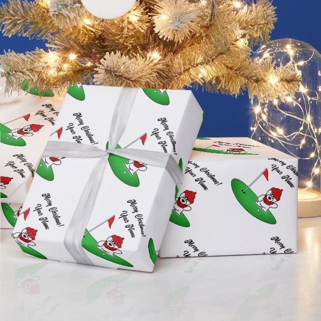 Polar bear on golf course cute Christmas Wrapping Paper (Holidays)