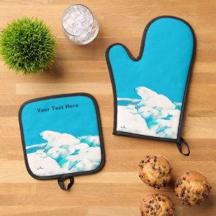 Polar Bear On Ice Oven Mitt & Pot Holder Set