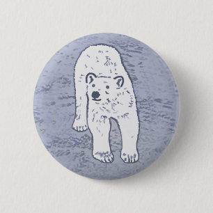 Polar Bear on Ice Painting - Original Wildlife Art 6 Cm Round Badge