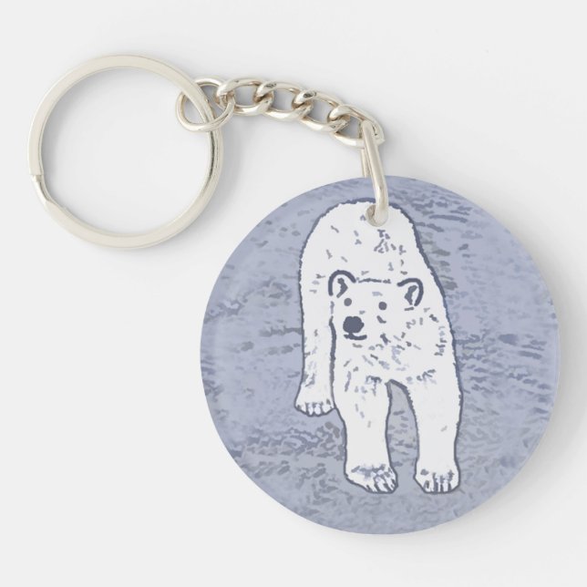 Polar Bear on Ice Painting - Original Wildlife Art Key Ring (Front)