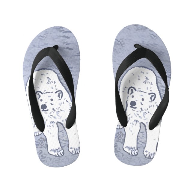Polar Bear on Ice Painting - Original Wildlife Art Kid's Jandals (Footbed)