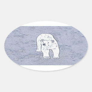 Polar Bear on Ice Painting - Original Wildlife Art Oval Sticker