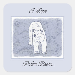 Polar Bear on Ice Painting - Original Wildlife Art Square Sticker