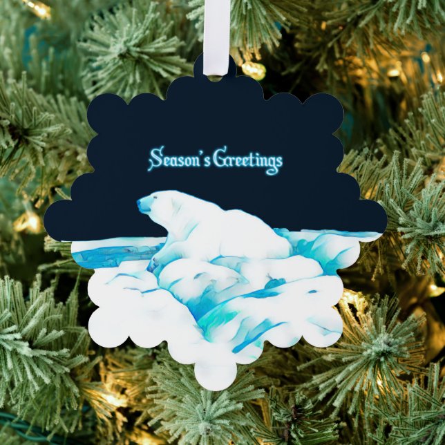 Polar Bear On Ice - Season's Greeting Tree Decoration Card (Insitu (Tree))