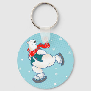 Polar bear on ice skates key ring