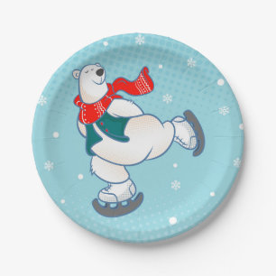 Polar bear on ice skates paper plate
