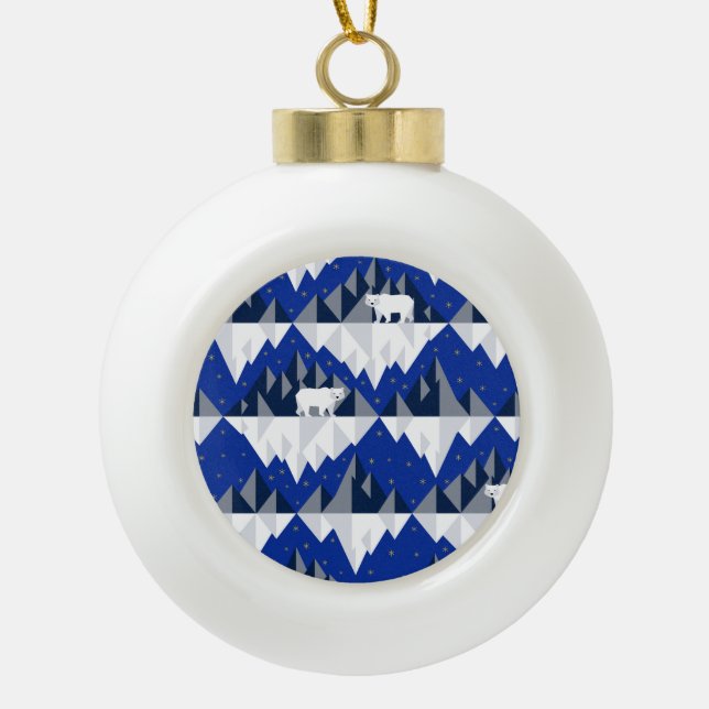 Polar Bear on Iceberg Seamless Pattern. Ceramic Ball Christmas Ornament (Front)