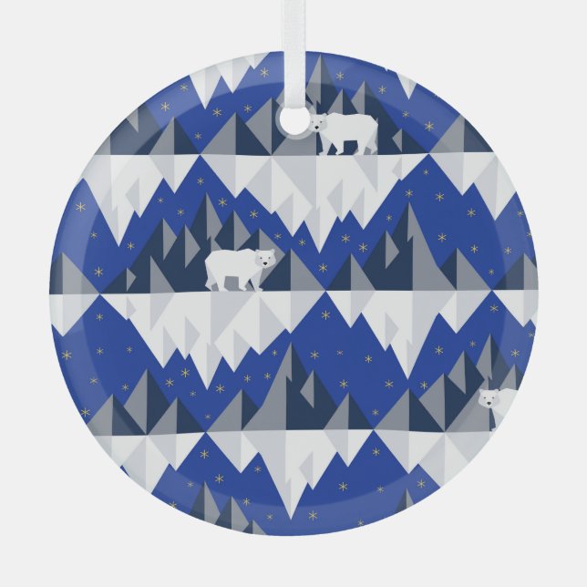 Polar Bear on Iceberg Seamless Pattern. Glass Tree Decoration (Front)