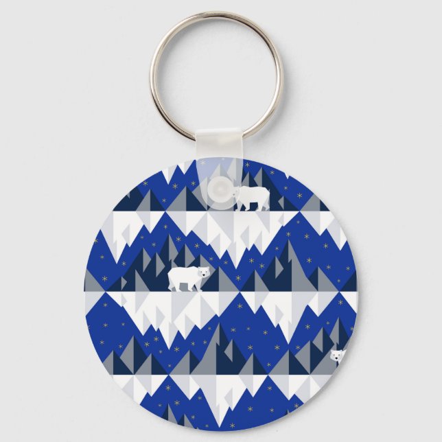 Polar Bear on Iceberg Seamless Pattern. Key Ring (Front)
