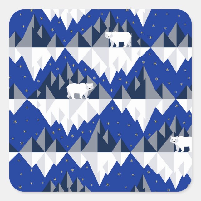 Polar Bear on Iceberg Seamless Pattern. Square Sticker (Front)
