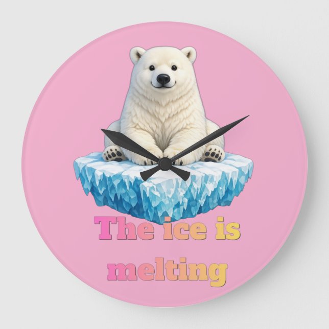 Polar Bear on Melting Ice Climate Change Awareness Large Clock (Front)