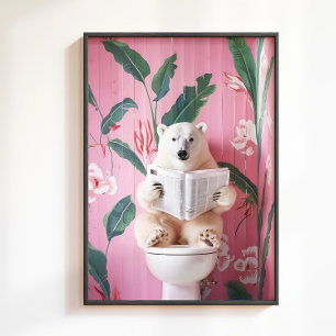 Polar Bear on Toilet Print, Bathroom Prints, Funny Poster