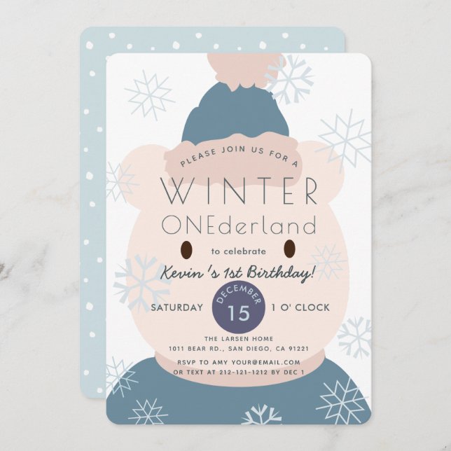 Polar Bear Onederland Boy 1st Birthday Invitation (Front/Back)