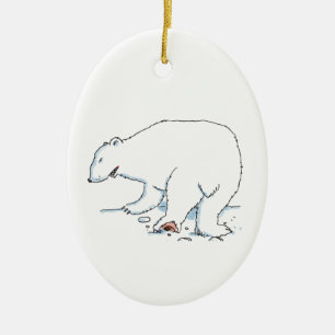 Polar Bear oval ceramic ornament