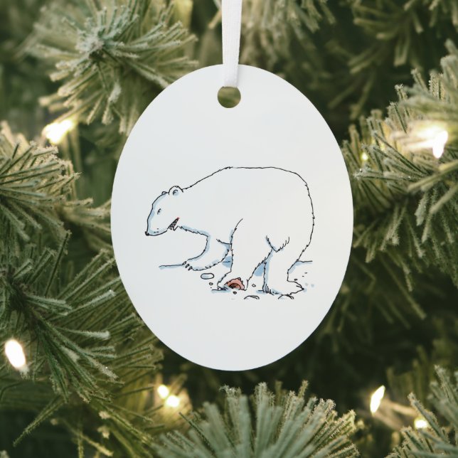Polar Bear oval metal ornament (Insitu)