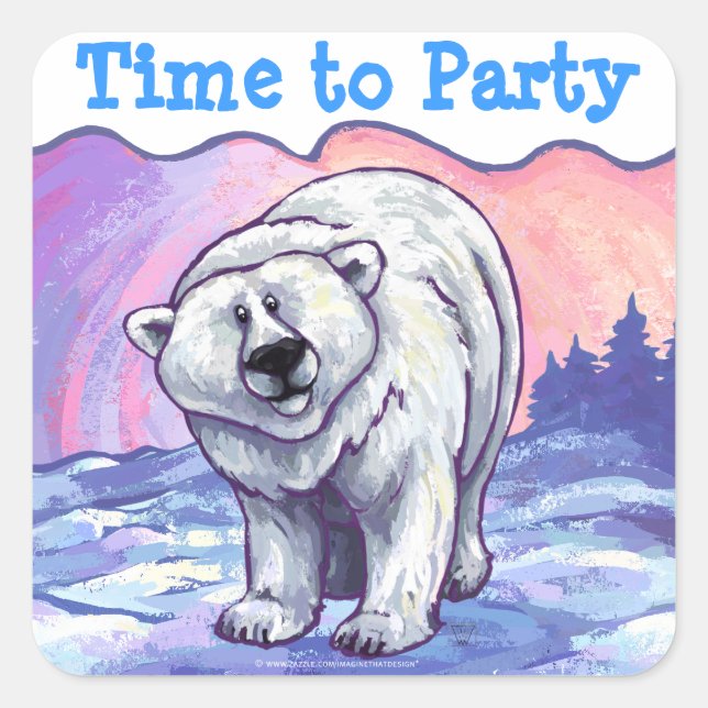 Polar Bear Party Centre Square Sticker (Front)