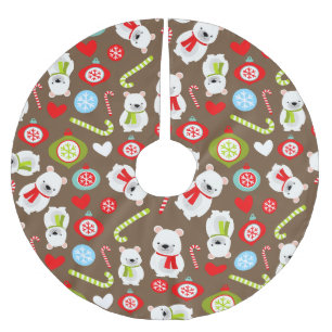Polar Bear Pattern Candy Cane - Brown Brushed Polyester Tree Skirt