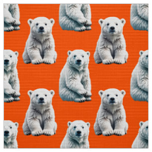 Polar Bear Pattern Design On Orange  Fabric