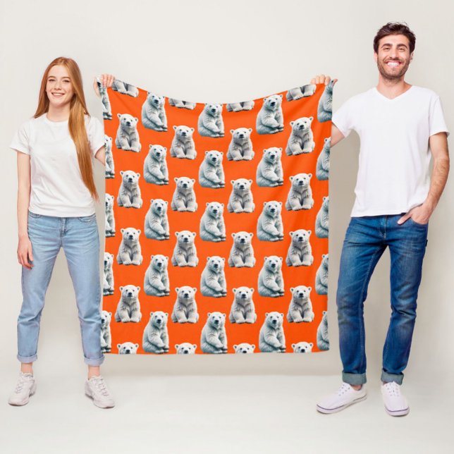 Polar Bear Pattern Design On Orange  Fleece Blanket (Creator Uploaded)