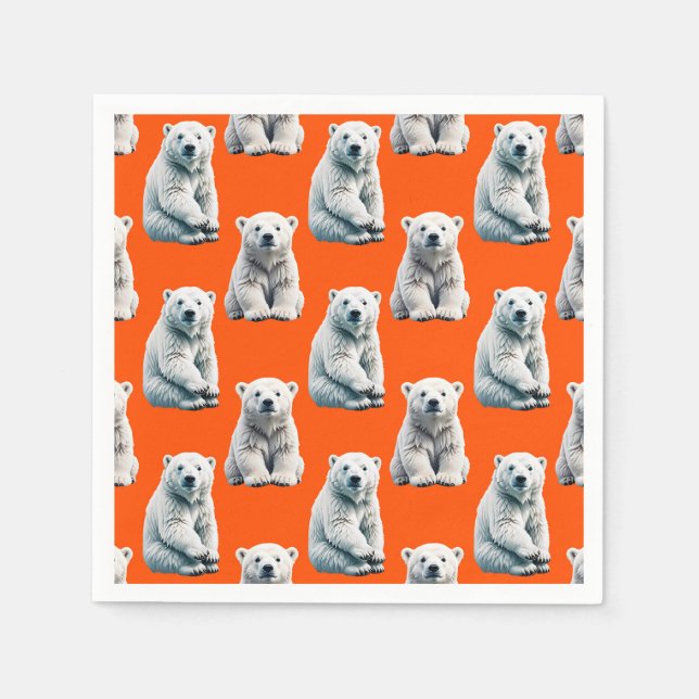 Polar Bear Pattern Design On Orange  Napkin (Front)