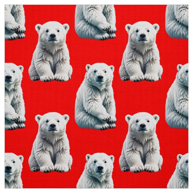 Polar Bear Pattern Design On Red  Fabric (Swatch)