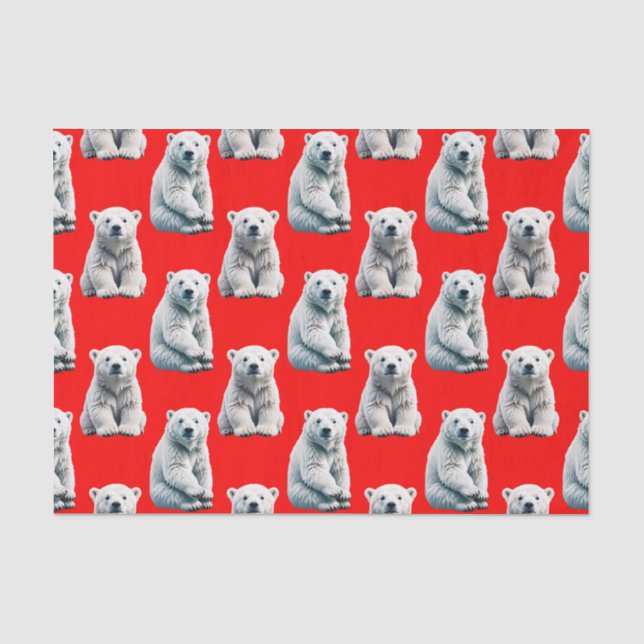 Polar Bear Pattern Design On Red  Tissue Paper (Front)
