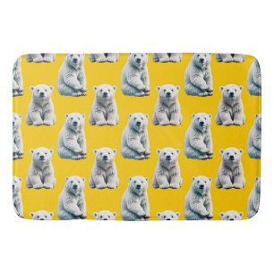 Polar Bear Pattern Design On Yellow  Bath Mat