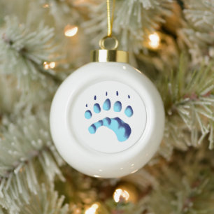 Polar Bear Paw Print Ceramic Ball Christmas Ornament