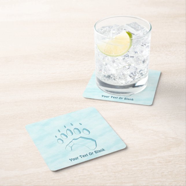 Polar Bear Paw Print Square Paper Coaster (Insitu)