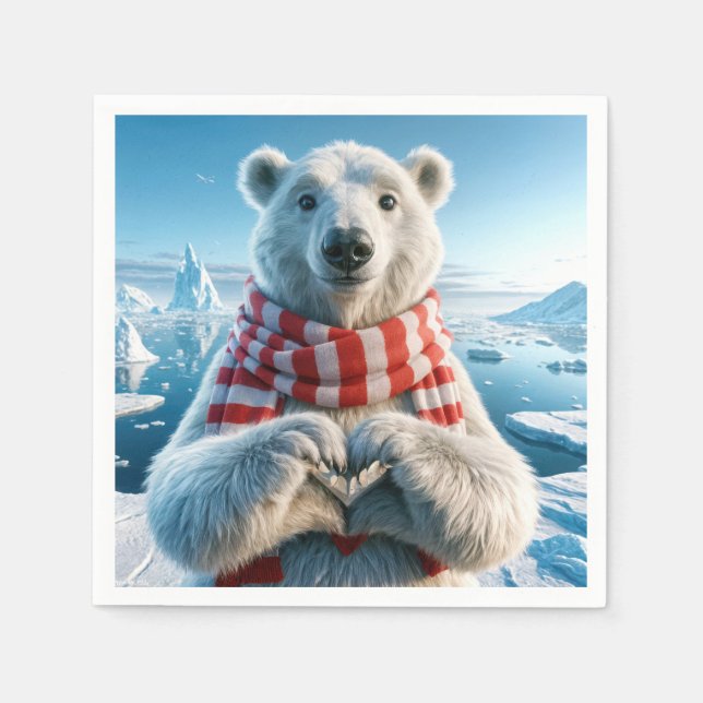 Polar Bear Paws Forming a Heart Napkin (Front)