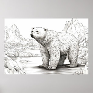 Polar Bear Peaceful Nature Prairie Sketch Drawing Poster