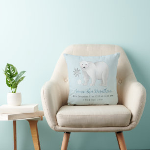 Polar Bear Personalised Baby Birth Stats Nursery Cushion