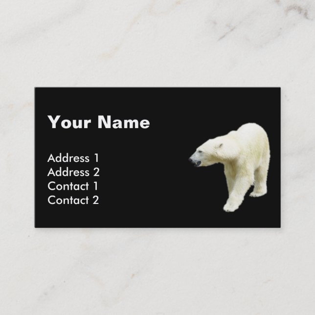 Polar Bear Photo on Black Background Business Card (Front)