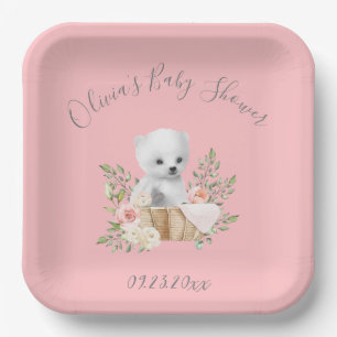 Polar Bear Pink Baby Shower Paper Plates