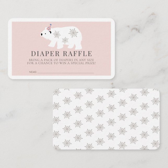 Polar Bear Pink Girl Diaper Raffle Ticket Enclosure Card (Front/Back)