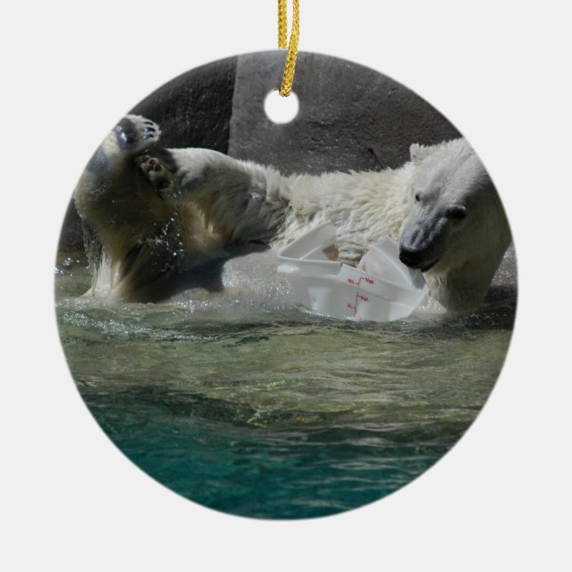 Polar Bear Playing in the Water Ceramic Tree Decoration (Front)