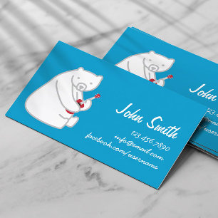 Polar Bear Playing Ukulele Music Blue Business Card