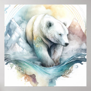 Polar Bear Portrait Animal Painting Wildlife Snow Poster