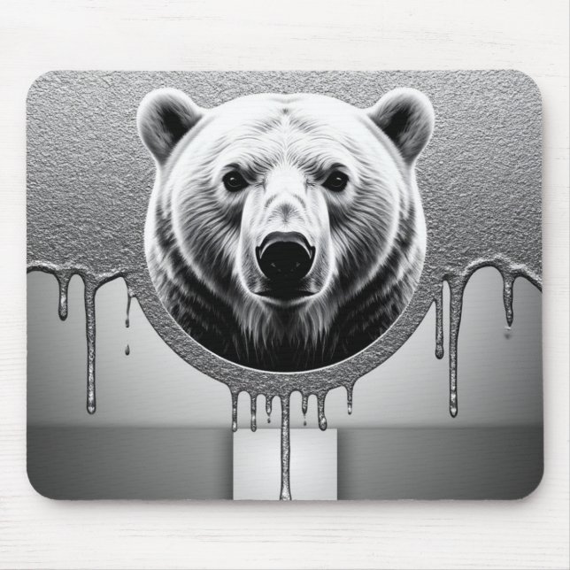 Polar Bear Portrait With Metallic Drip Effect 🐻‍❄ Mouse Pad (Front)