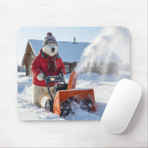 Polar Bear Pushing a Snowblower Mouse Pad