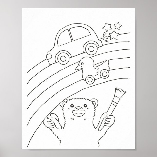 Polar Bear Rainbow Downloadable Colouring Page  Poster (Front)